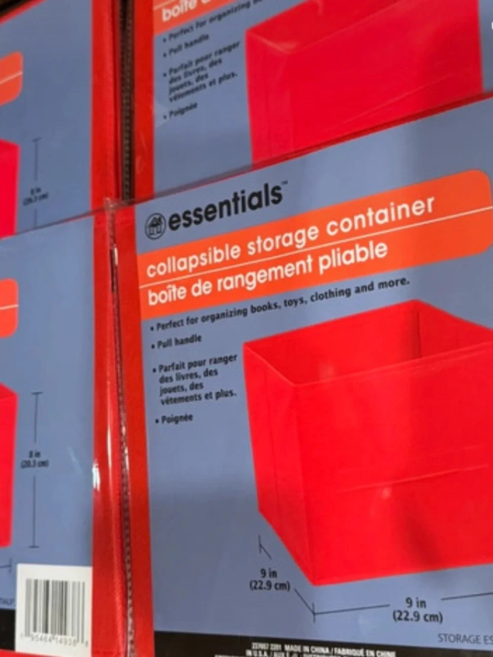 Lot of 4 NIP Essentials collapsible storage containers red 9x9x8 -pull handle
